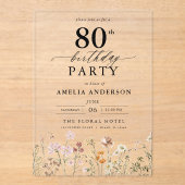 Invitations En Acrylique Jardin Floral Calligraphie 80e anniversaire (Recto)