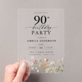 Invitations En Acrylique Jardin Floral Calligraphie 90e anniversaire (In situ (ordinateur de poche))