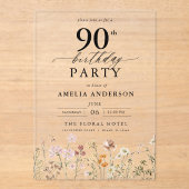 Invitations En Acrylique Jardin Floral Calligraphie 90e anniversaire (Recto)