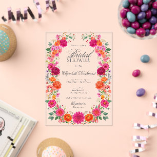 Invitations En Acrylique Jardin Floral Rose Et Orange Coloré Pour Une Fête
