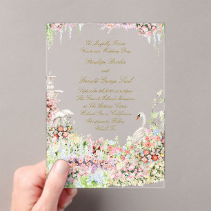 Invitations En Acrylique jardin romantique français floral château cygne ma