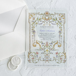 Invitations En Acrylique Jardin Vintage Baptême Elégant Coloré