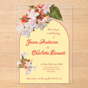 Invitations En Acrylique Jaune Beurre & Chèvrefeuille Photo Mariage
