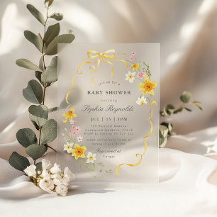 Invitations En Acrylique Jaune Beurre Fleur Sauvage Coquette noeud Baby sho