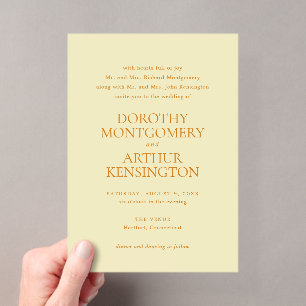 Invitations En Acrylique Jaune Beurre Moderne Élégant Mariage