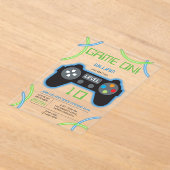 Invitations En Acrylique Jeu vidéo Neon Blue & Green Anniversaire Party (Poser)