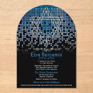 Invitations En Acrylique Jeu vidéo noir bleu Gamer Bar Mitzvah