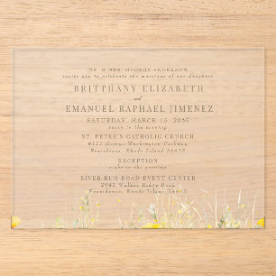 Invitations En Acrylique Jeune mariée fleur sauvage jaune Parents 2 Lieu Ma