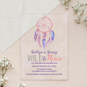 Invitations En Acrylique Jeune, Sauvage & Trois 3e Anniversaire Boho