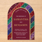 Invitations En Acrylique Jewel Tone Luxe Arc Bourgogne Mariage Or (Recto)