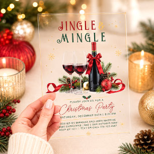 Invitations En Acrylique Jingle et Mingle Vin de Noël Moderne Coloré