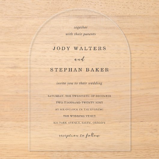 Invitations En Acrylique Jody Simple Mariage élégant (Recto)