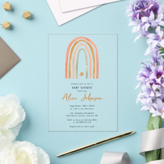 Invitations En Acrylique Joli Baby shower Arc-En-Ciel Et Étoile Boho (Insitu (Mariage))