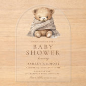 Invitations En Acrylique Joli Baby shower Ours En Teddy Brown (Recto)