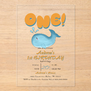 Invitations En Acrylique Joli bébé baleine bleue 1er anniversaire