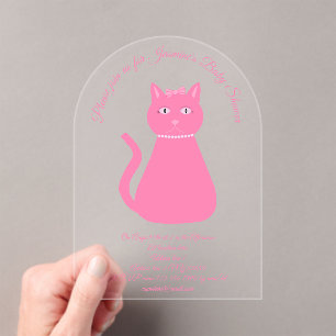 Invitations En Acrylique Joli bébé rose fille chat Baby shower personnalisé