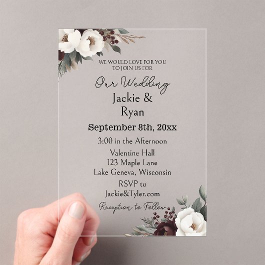 Invitations En Acrylique Joli Mariage botanique translucide (In situ (ordinateur de poche))