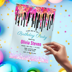 Invitations En Acrylique Joli monogramme d'anniversaire avec gouttes de pai