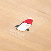 Invitations En Acrylique Joli Penguin Chaleureux Voeux Non Photo Vacances (Poser)