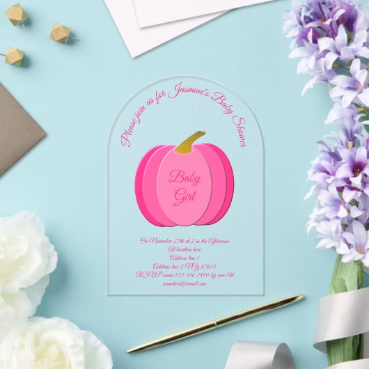 Invitations En Acrylique Joli rose bébé fille Citrouille Baby shower person (Insitu (Mariage))