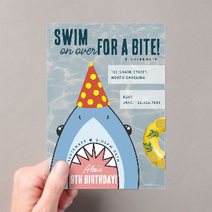Invitations En Acrylique Joli visage de requin dans l'océan Fête d'annivers