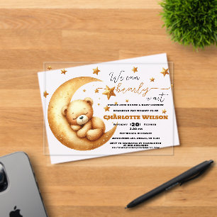 Invitations En Acrylique Jolie aquarelle ours endormi sur la lune Baby Show