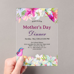Invitations En Acrylique Jolie dîner de la fête des mères à motif floral aq