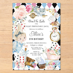 Invitations En Acrylique Jolie fête d'anniversaire Alice au pays des mervei