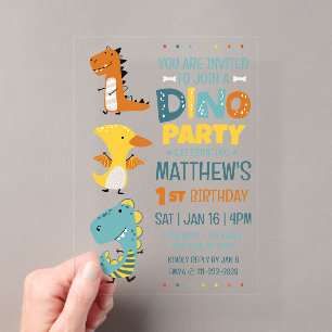 Invitations En Acrylique Jolie fête d'anniversaire de dinosaure Dino modern