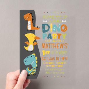 Invitations En Acrylique Jolie fête d'anniversaire de dinosaure Dino modern