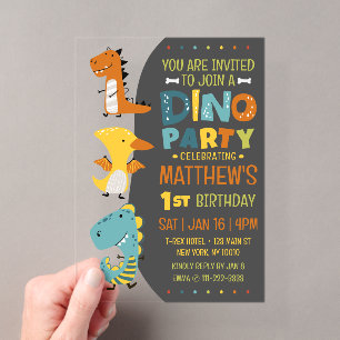 Invitations En Acrylique Jolie fête d'anniversaire de dinosaure Dino modern