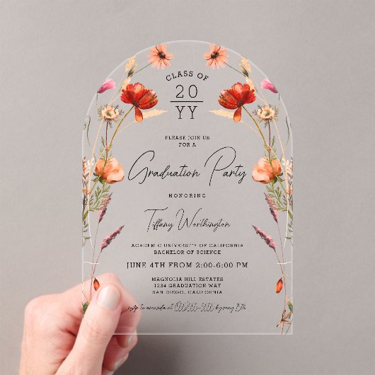 Invitations En Acrylique Jolie fête Fleur sauvage de graduation (In situ (ordinateur de poche))