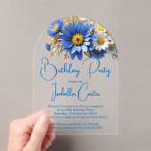Invitations En Acrylique Jolie Fleurs d'or Bleu Blanc (In situ (ordinateur de poche))