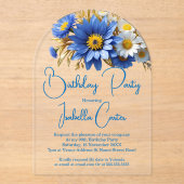 Invitations En Acrylique Jolie Fleurs d'or Bleu Blanc (Recto)