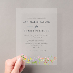 Invitations En Acrylique Jolie Mariage Cottagecore aux Fleurs Sauvages