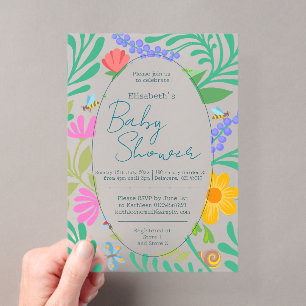 Invitations En Acrylique Jolies Bêtes & Fleurs Baby Shower Printemps & É