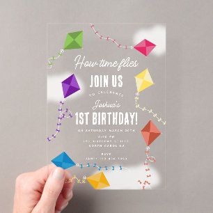 Invitations En Acrylique Jolis Cerfs-Volants Enfants Comment Le Temps Passe