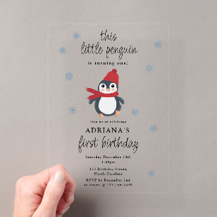 Invitations En Acrylique Jolis Manchots Oiseaux D'Hiver Animaux Arctiques A