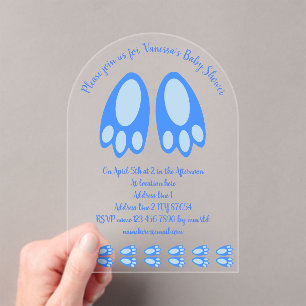 Invitations En Acrylique Jolis pieds de bébé lapin bleu garçon Baby Shower