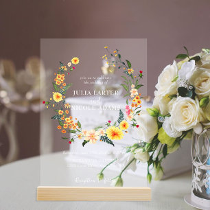 Invitations En Acrylique Jonquilles botaniques Fleurs de Pivoine et Marguer
