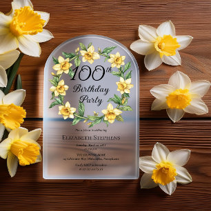 Invitations En Acrylique Jonquilles jaunes élégantes Floral 100e anniversai