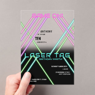 Invitations En Acrylique Jouons Anniversaire Coloré Neon Laser Tag