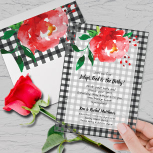 Invitations En Acrylique Jour de Derby Rose rouge sur Gingham