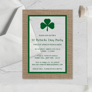 Invitations En Acrylique Jour de la Saint-Patrick Trèfle Vert & Toile de Ju