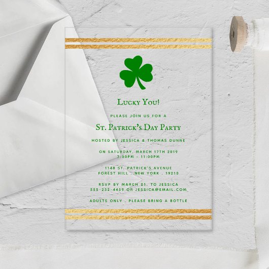Invitations En Acrylique Jour de la St. Patrick de l'or élégant