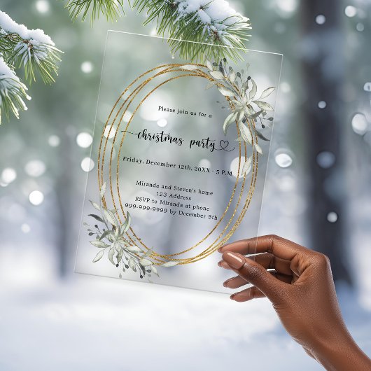 Invitations En Acrylique Jour de Noël gelé vert or