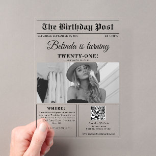 Invitations En Acrylique Journal de naissance amusant Photo en noir et blan