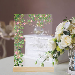 Invitations En Acrylique Journal de style vintage avec rose rose sur vieux