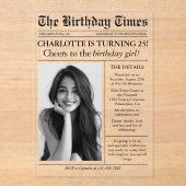 Invitations En Acrylique Journal Photo unique 25e anniversaire (Recto)