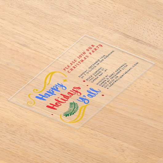 Invitations En Acrylique Joyeuses vacances Y'all, Drôle Noël Design (Poser)
